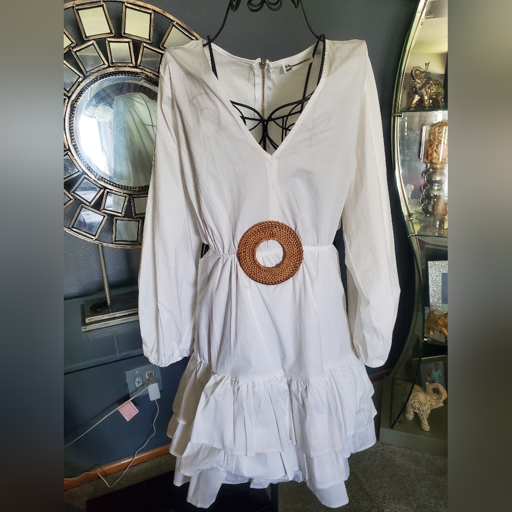 New York & Company White Dress with Brown Accent
